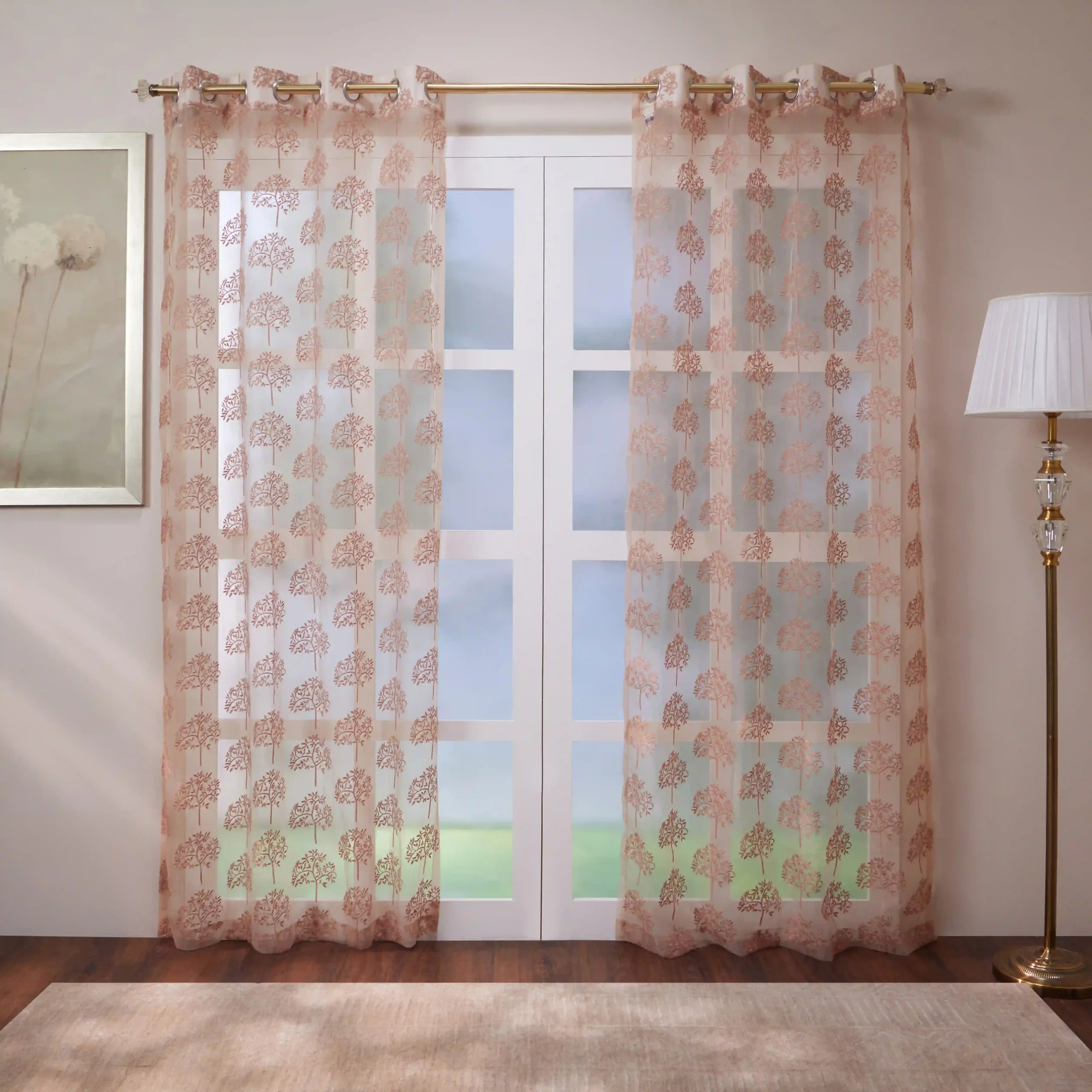 Velina Set Of 2 Embroidered Sheer Readymade Curtains | Botanical Trails - Image 17