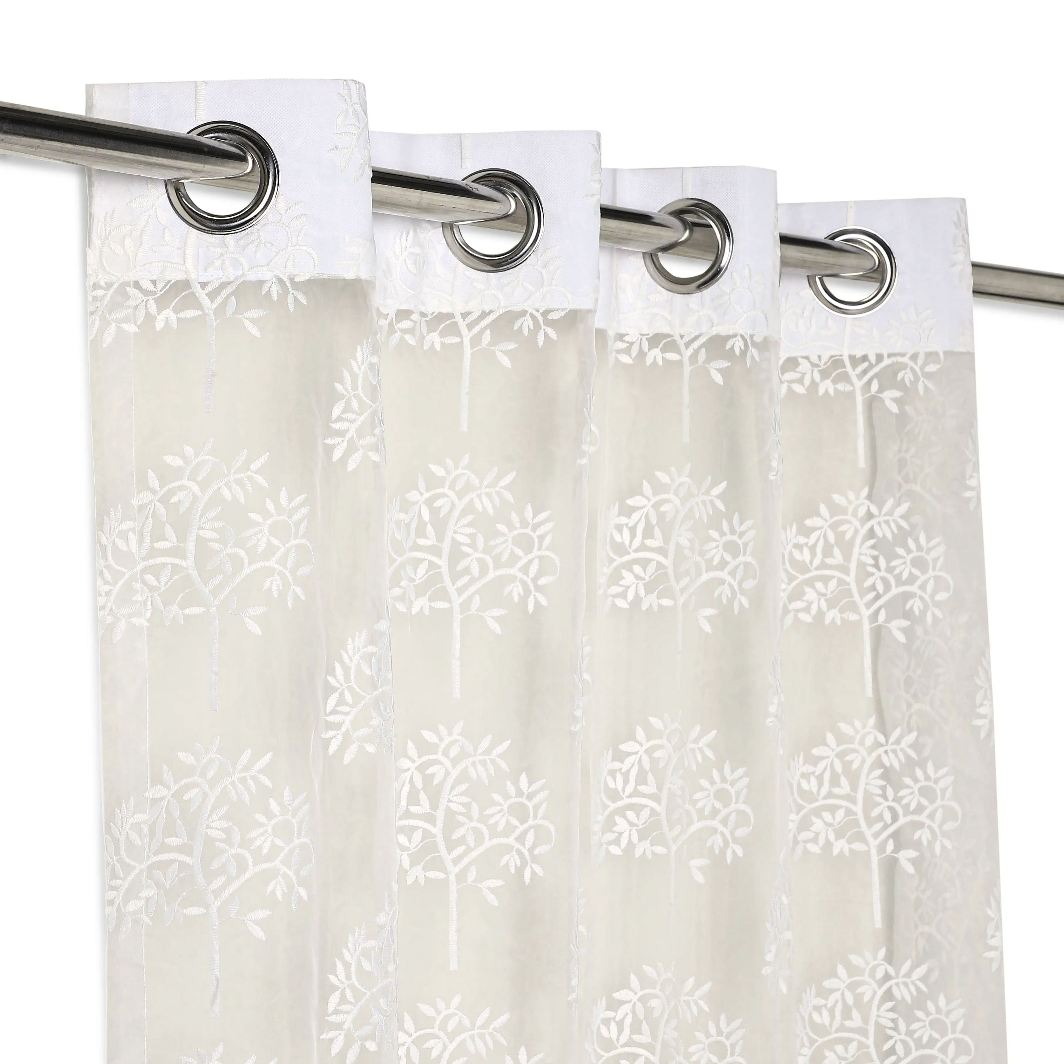 Velina Set Of 2 Embroidered Sheer Readymade Curtains | Botanical Trails - Image 2