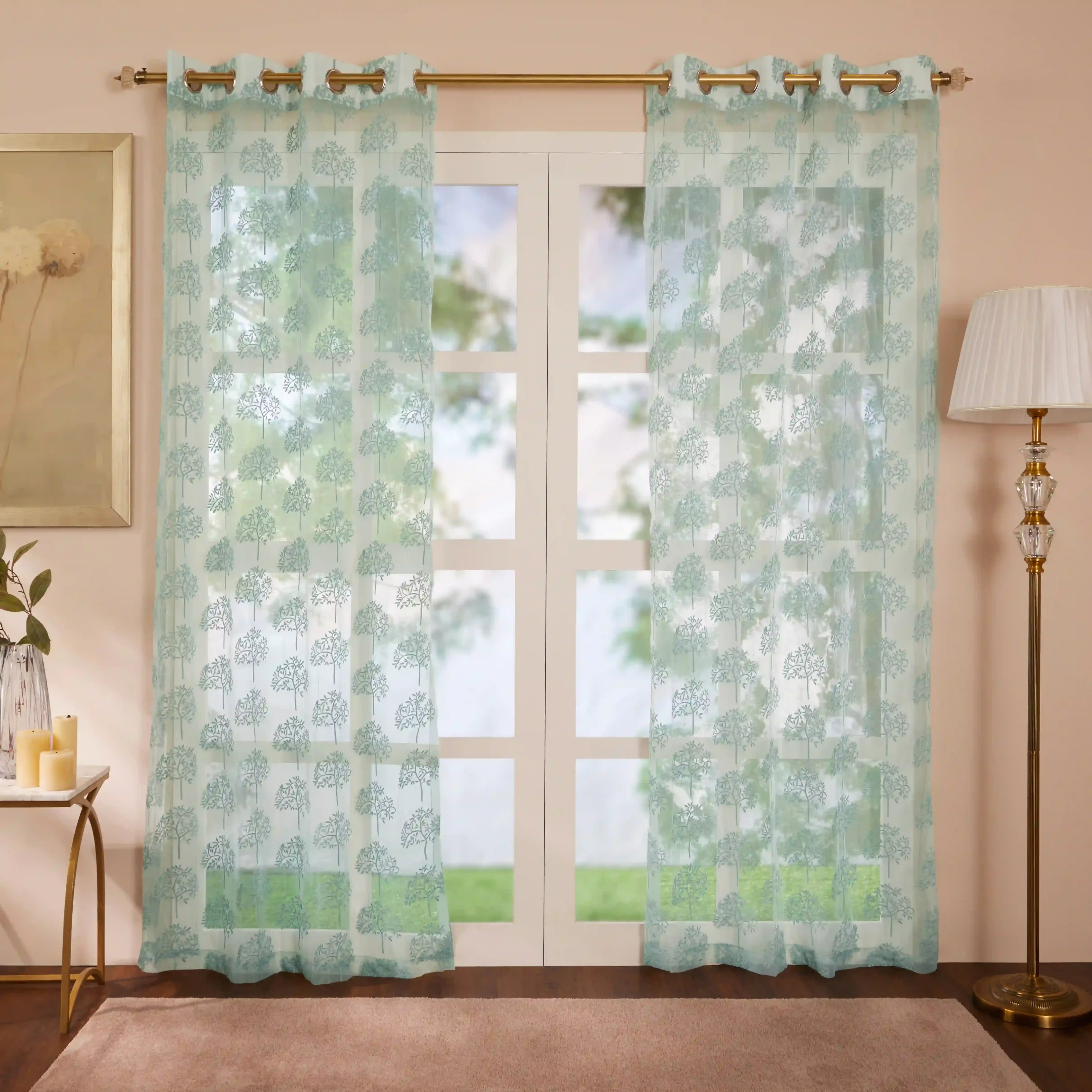 Velina Set Of 2 Embroidered Sheer Readymade Curtains | Botanical Trails - Image 21