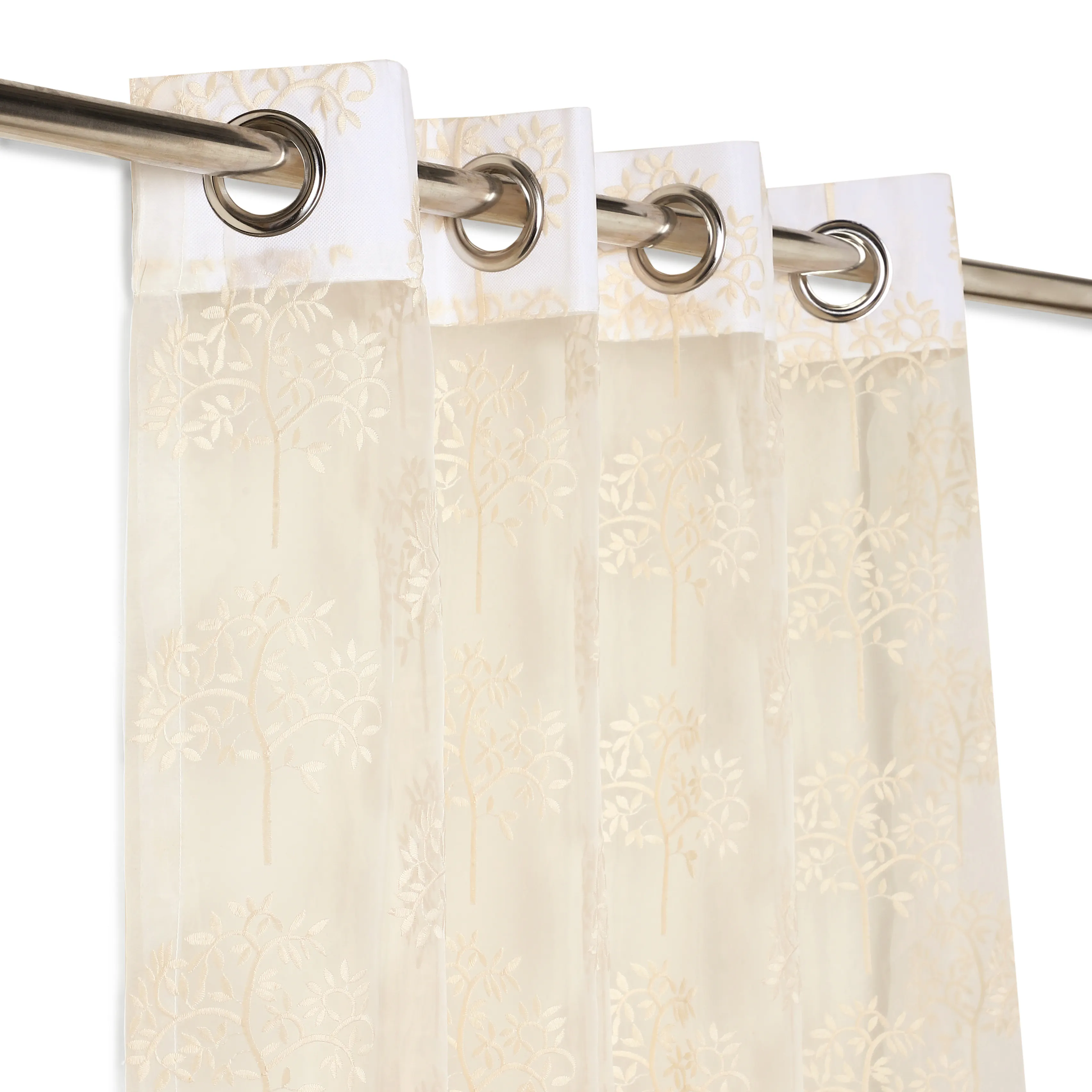 Velina Set Of 2 Embroidered Sheer Readymade Curtains | Botanical Trails - Image 6