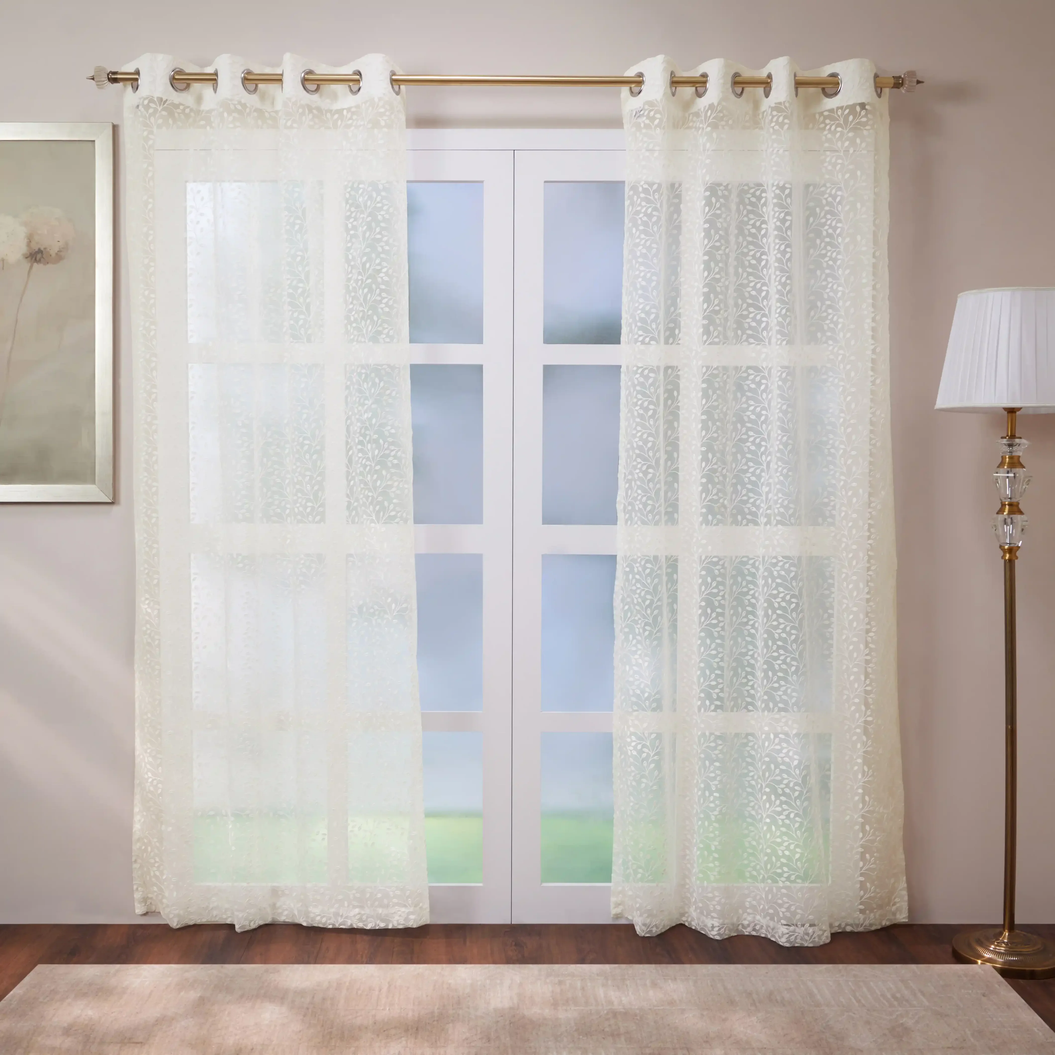 Velina Set Of 2 Embroidered Sheer Readymade Curtains | Threaded Story
