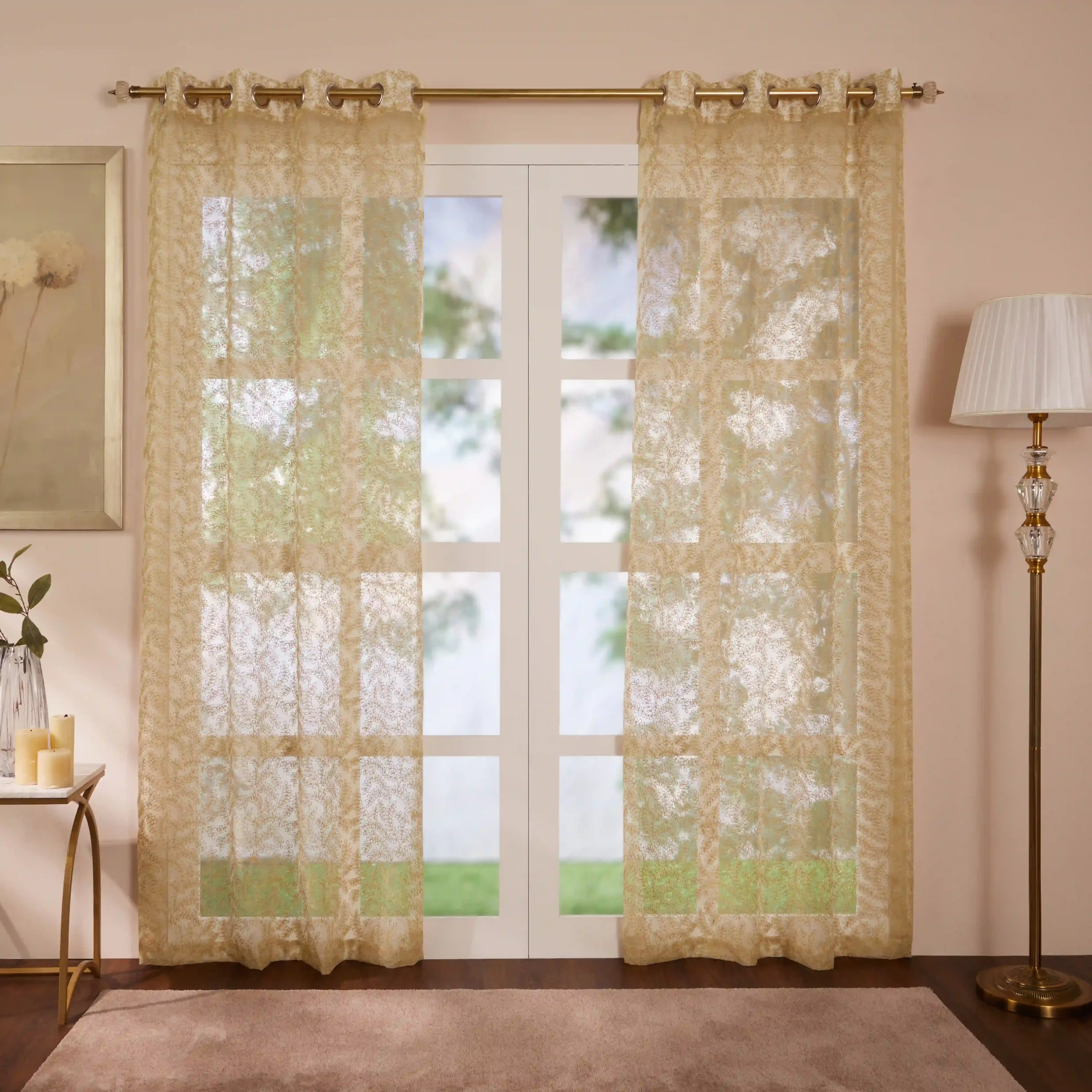 Velina Set Of 2 Embroidered Sheer Readymade Curtains | Urban Forest - Image 17